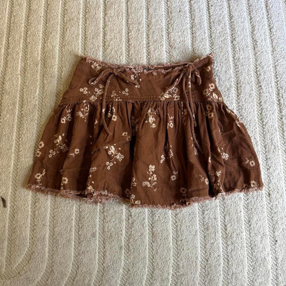 Anthropologie Brown floral mini skirt size 8 Boho Hippie Indie Party Festivals